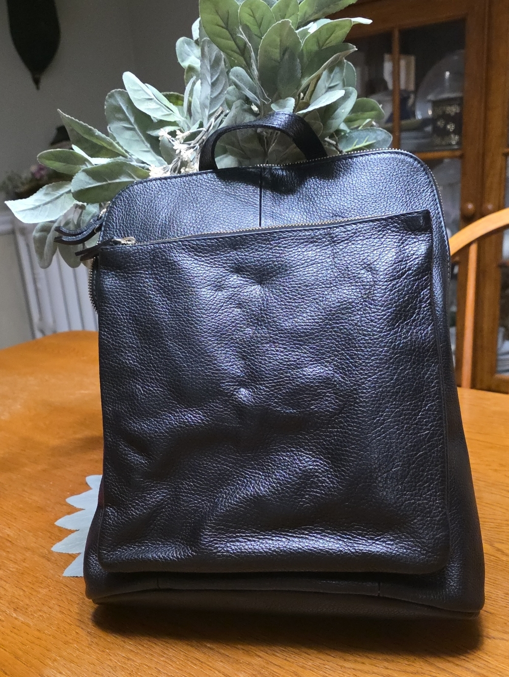 Genuine Black Leather Backpack